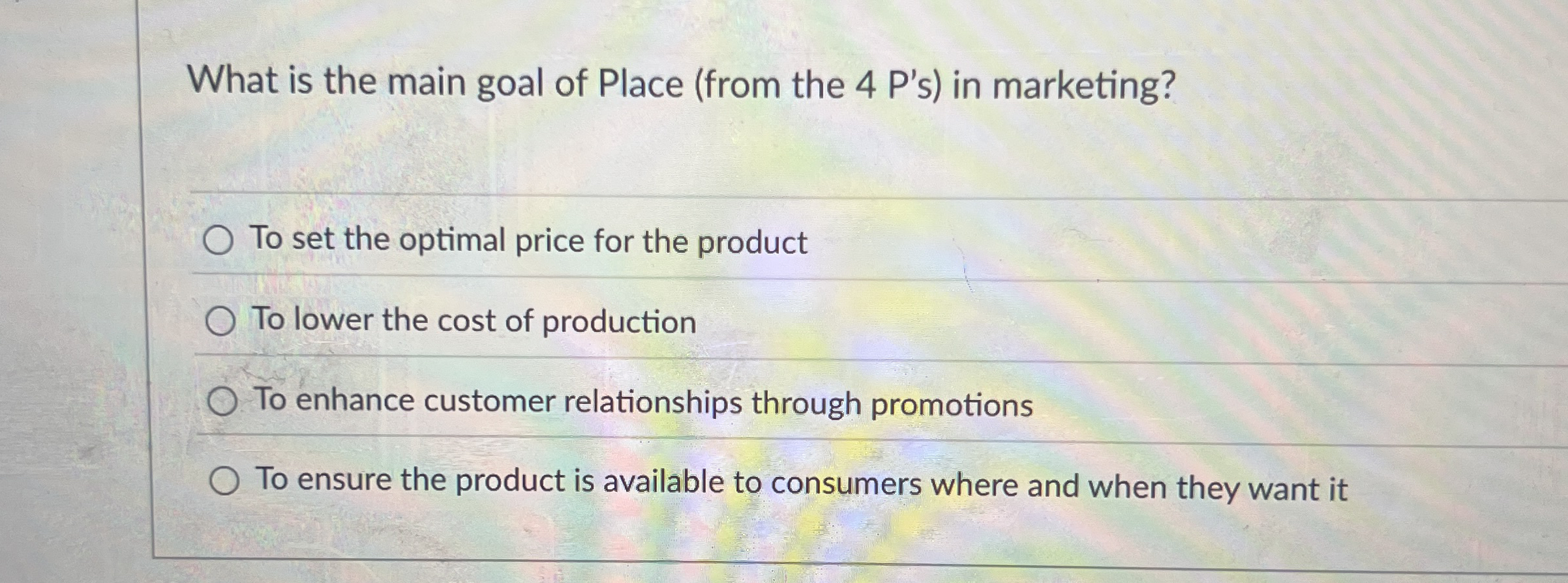 What is the main goal of Place ( from the 4 P ' s