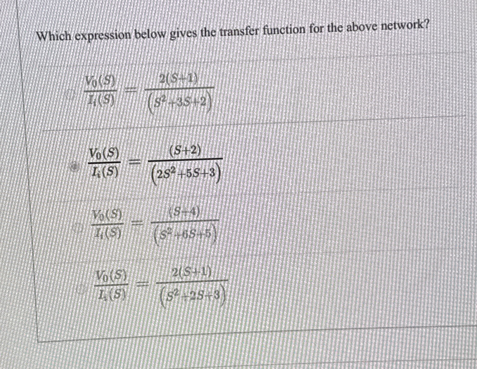 Which expression below gives the transfer