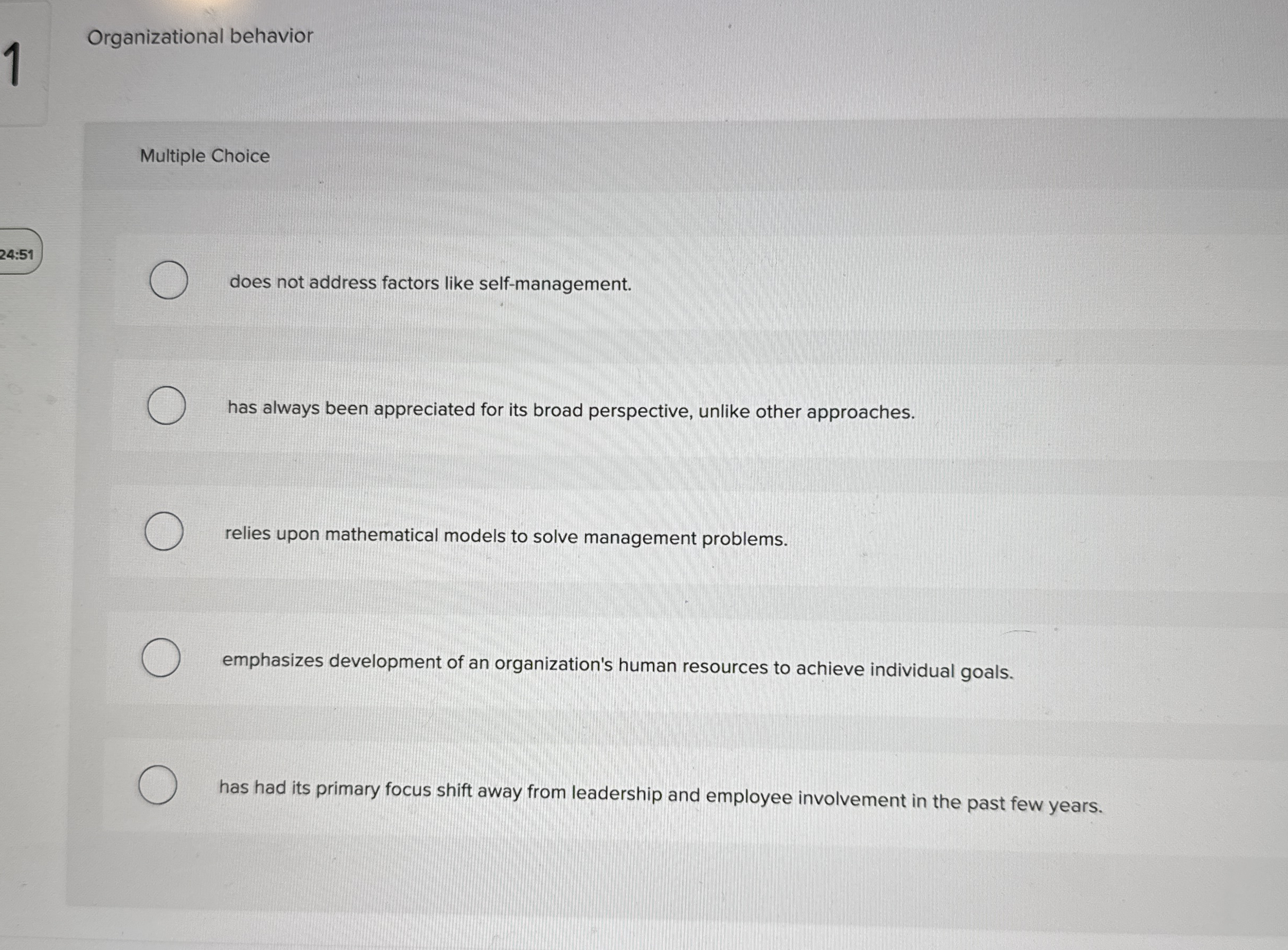 Organizational behavior Multiple Choice 2 4 : 5 1