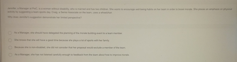 Jennite. a Manager at PwC , is a woman wathout