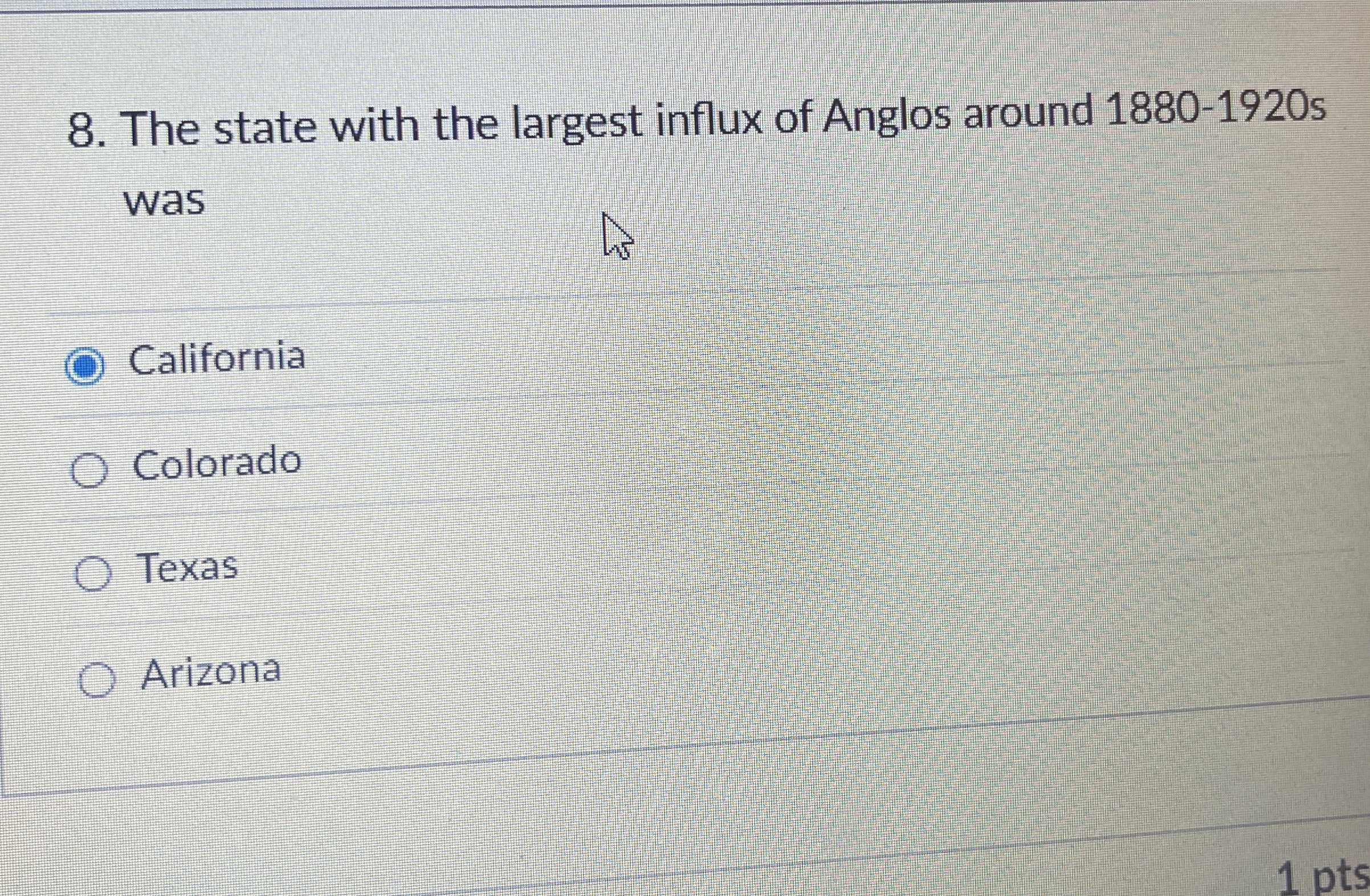 The state with the largest influx of Anglos