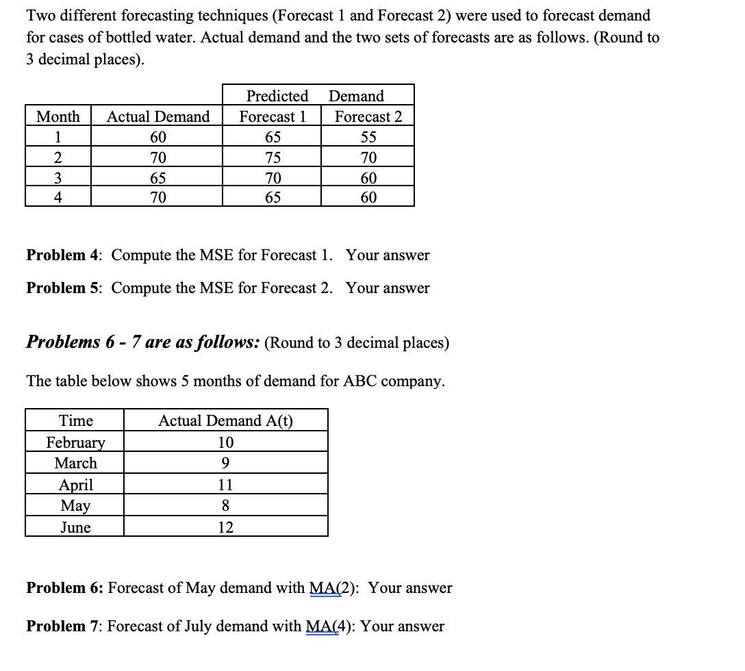 Two different forecasting techniques ( Forecast 1