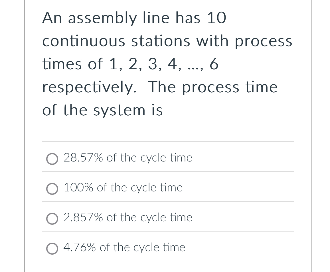 An assembly line has 1 0 continuous stations with