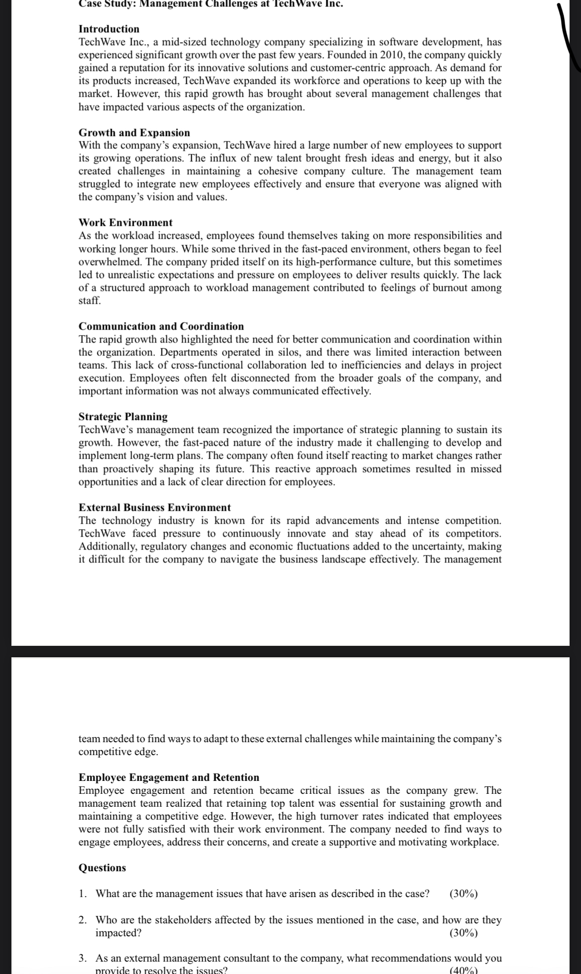 Case Study: Management Challenges at Tech Wave