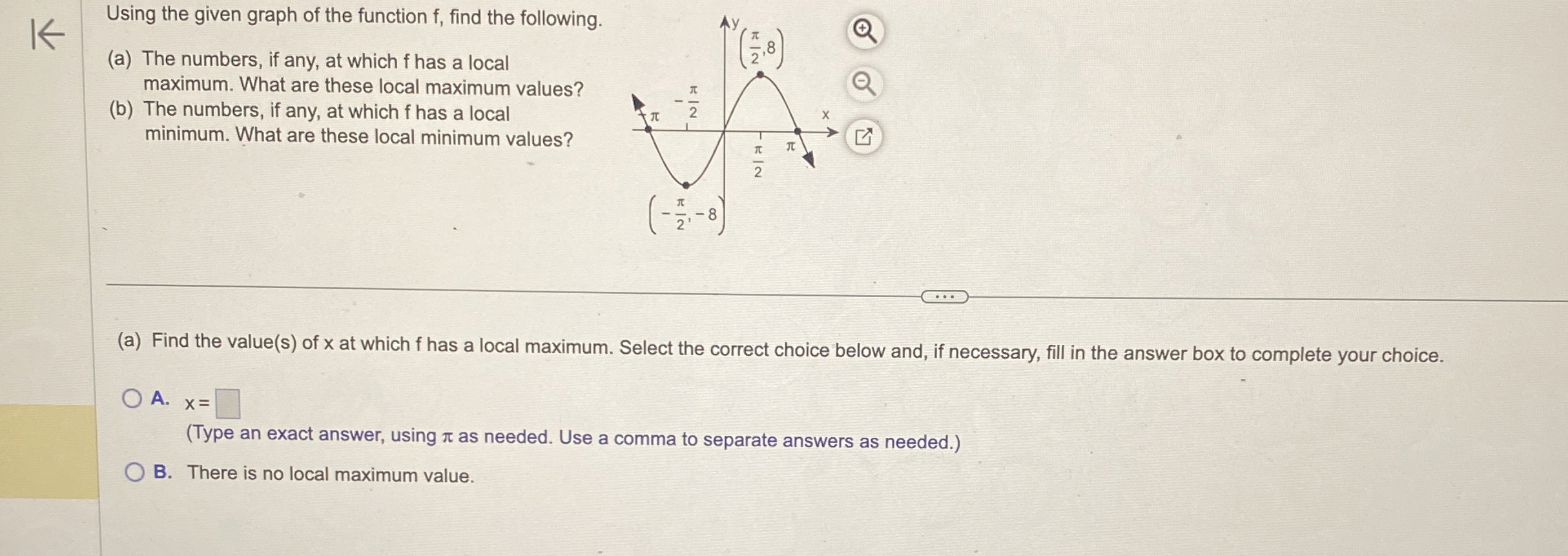Using the given graph of the function f , find