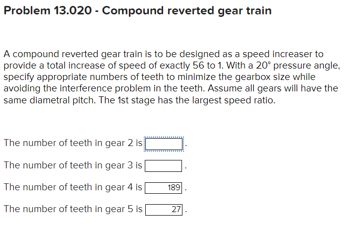 Problem 1 3 . 0 2 0 - Compound reverted gear
