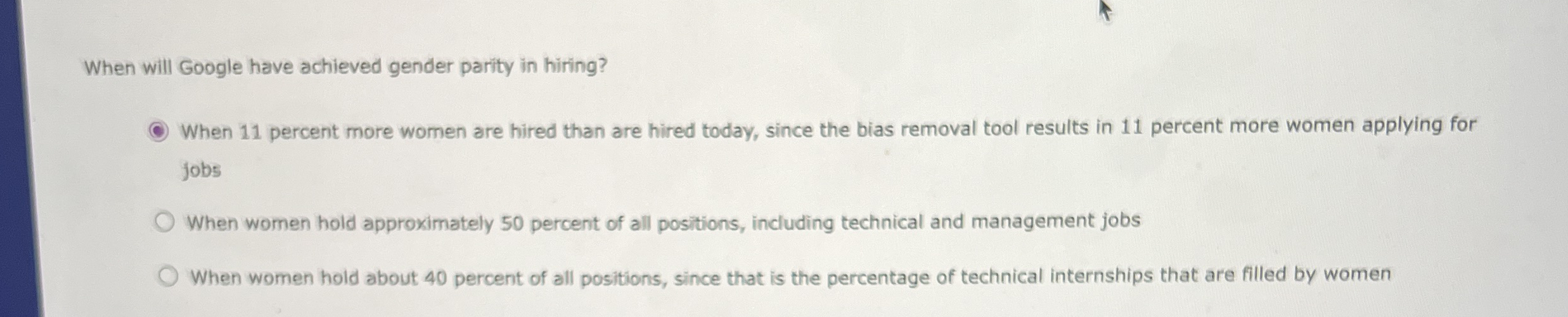 When will Google have achieved gender parity in