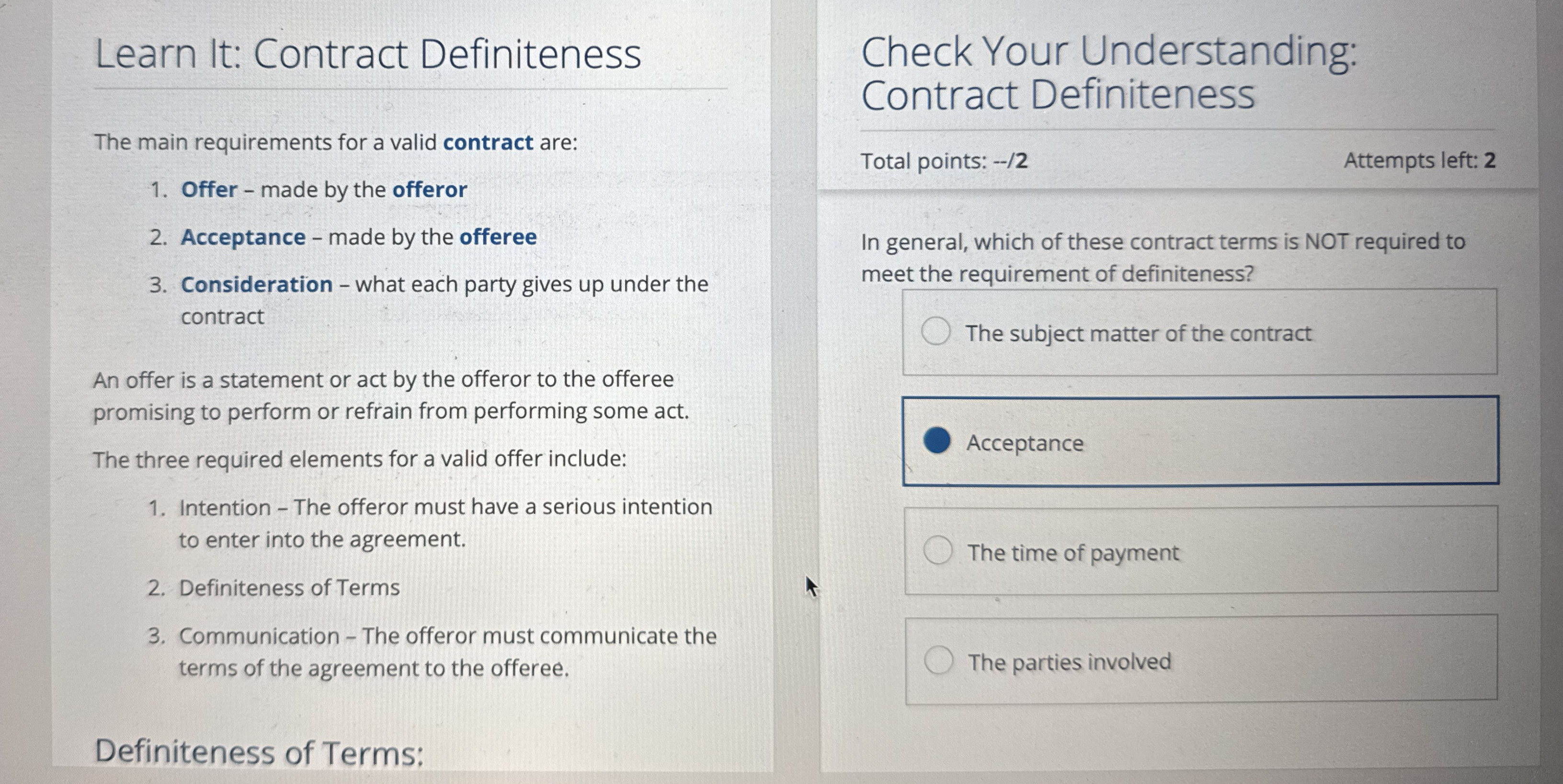 Learn It: Contract Definiteness The main