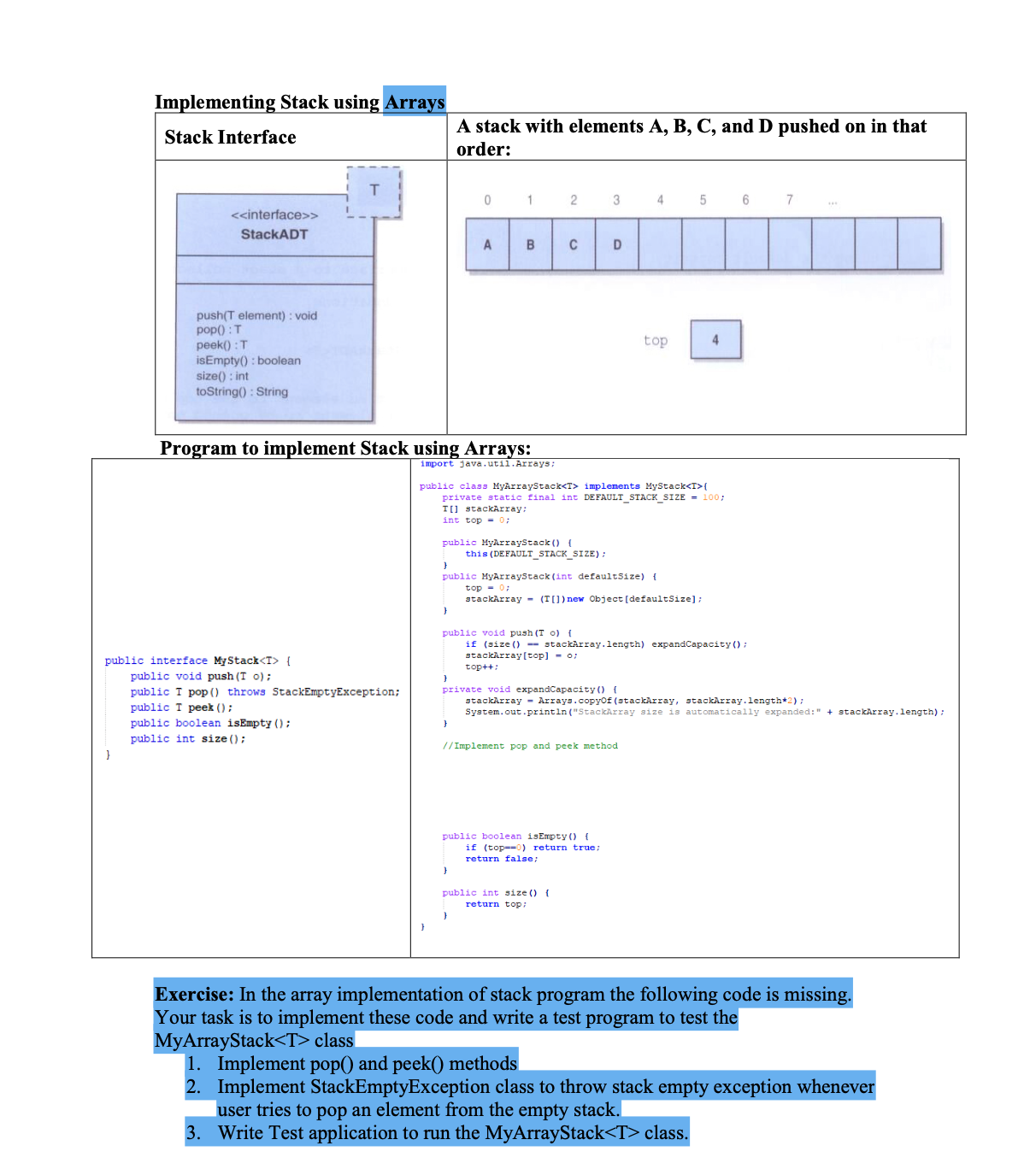 Program to implement Stack using Arrays: import