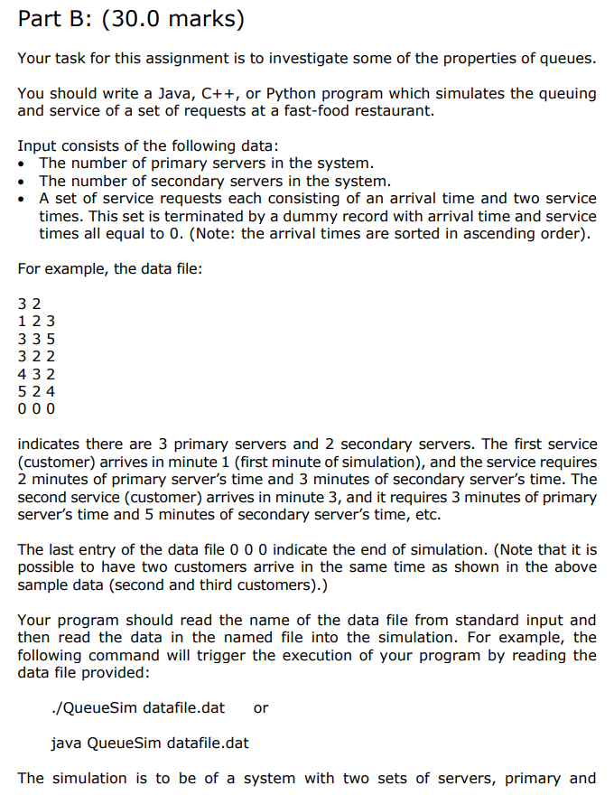 Part B: ( 3 0 . 0 marks ) secondary , with a
