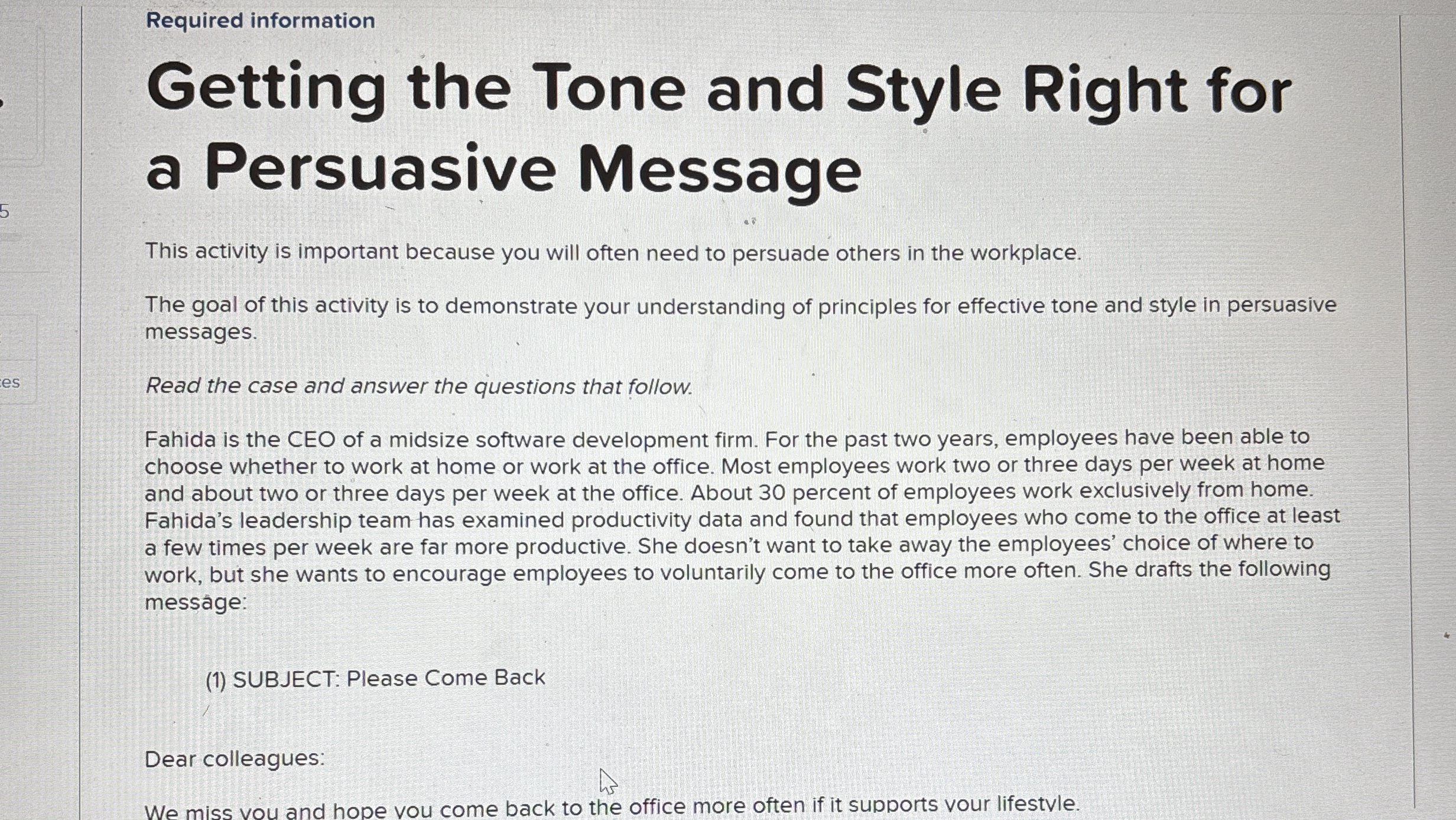 Required information Getting the Tone and Style