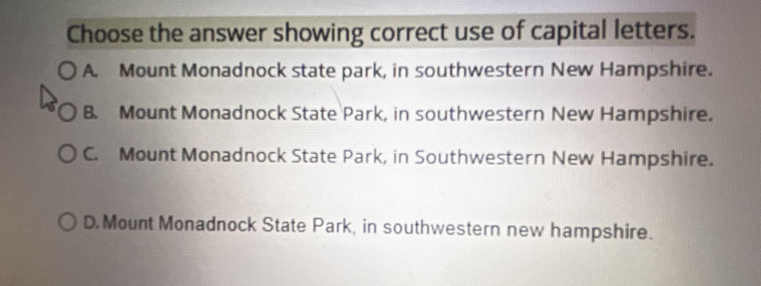 Choose the answer showing correct use of capital