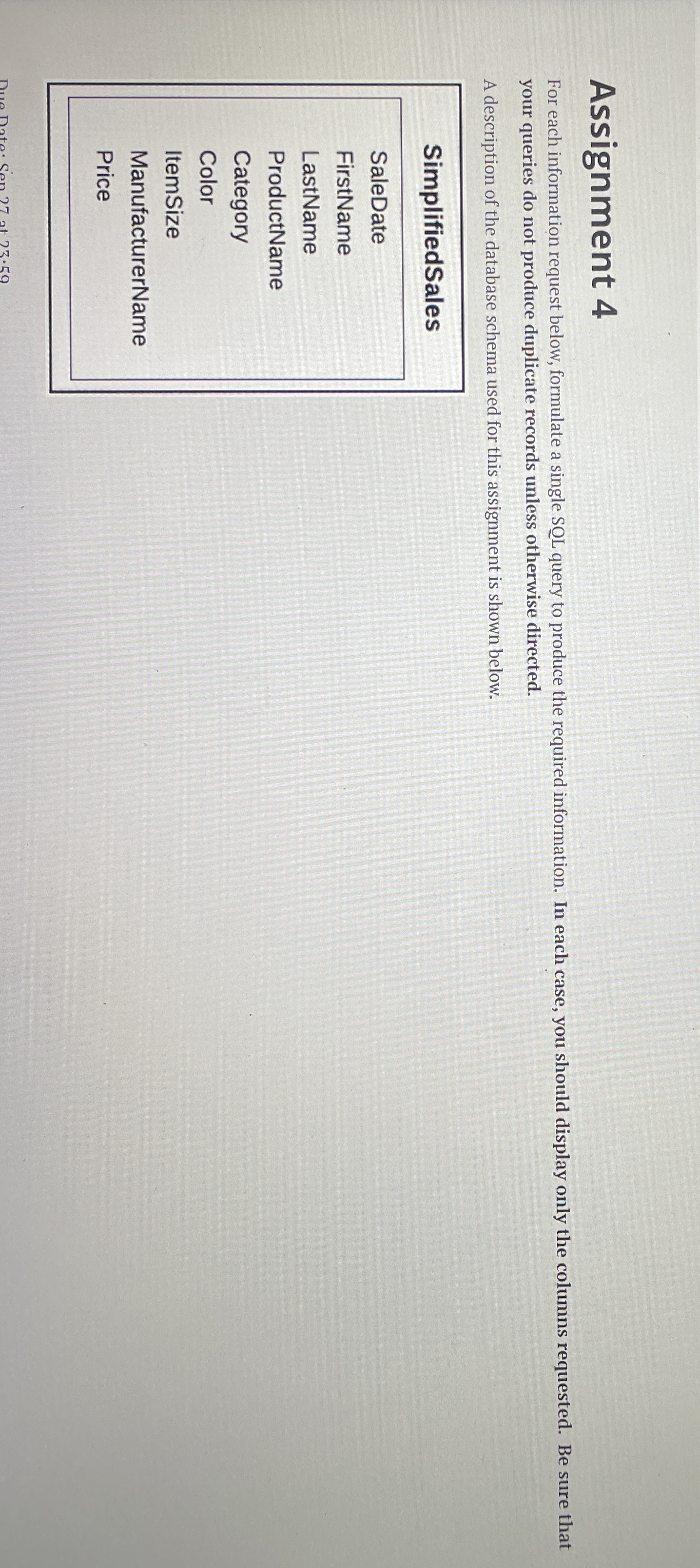 Assignment 4 For each information request below,