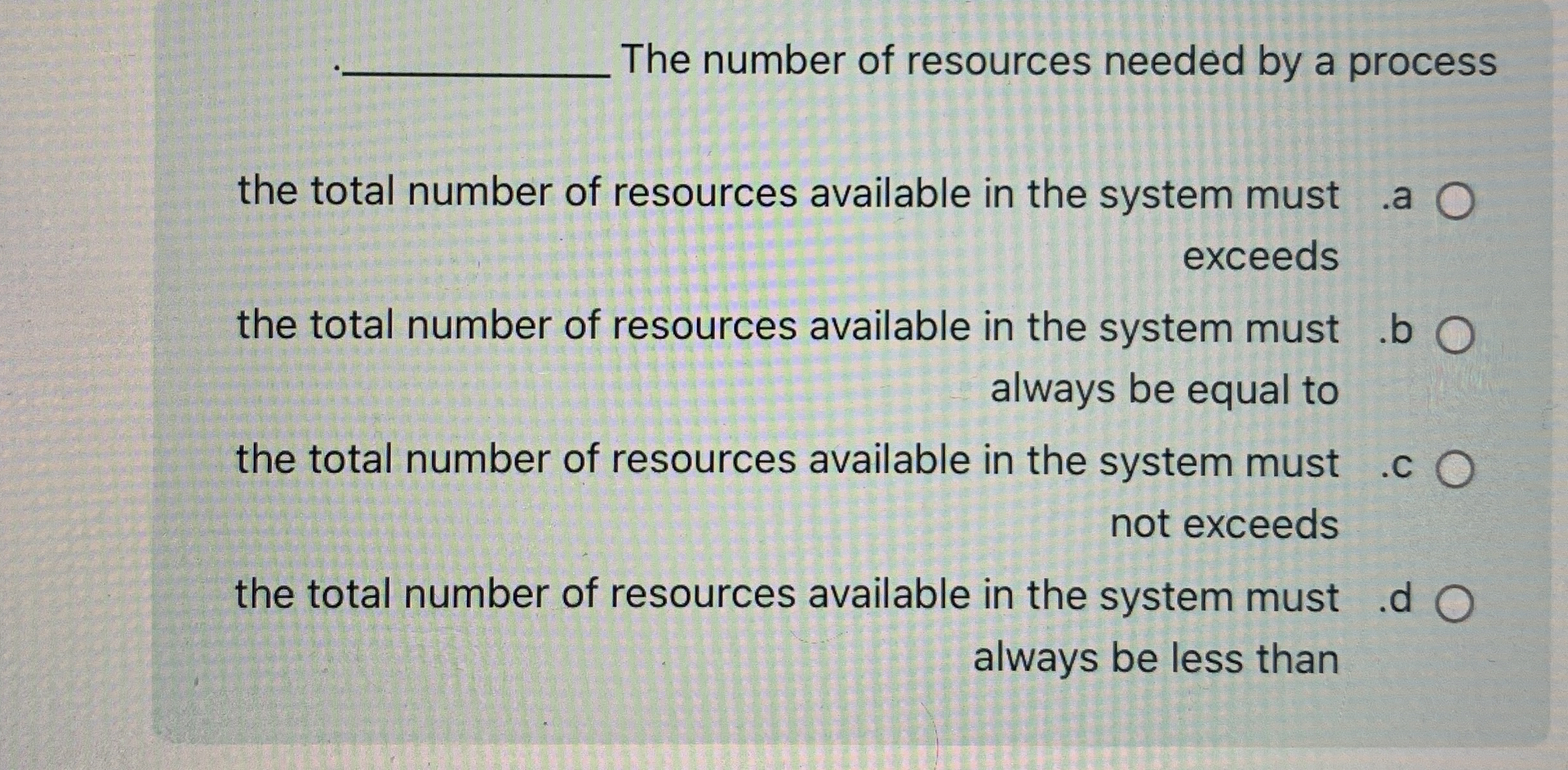 The number of resources needed by a process the