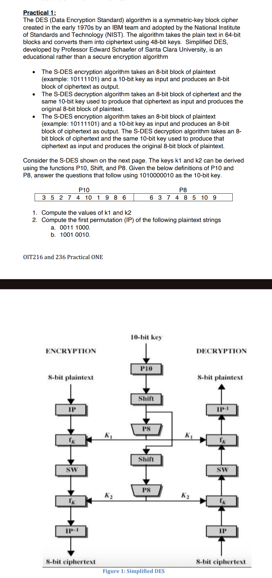 Practical 1 : The DES ( Data Encryption Standard