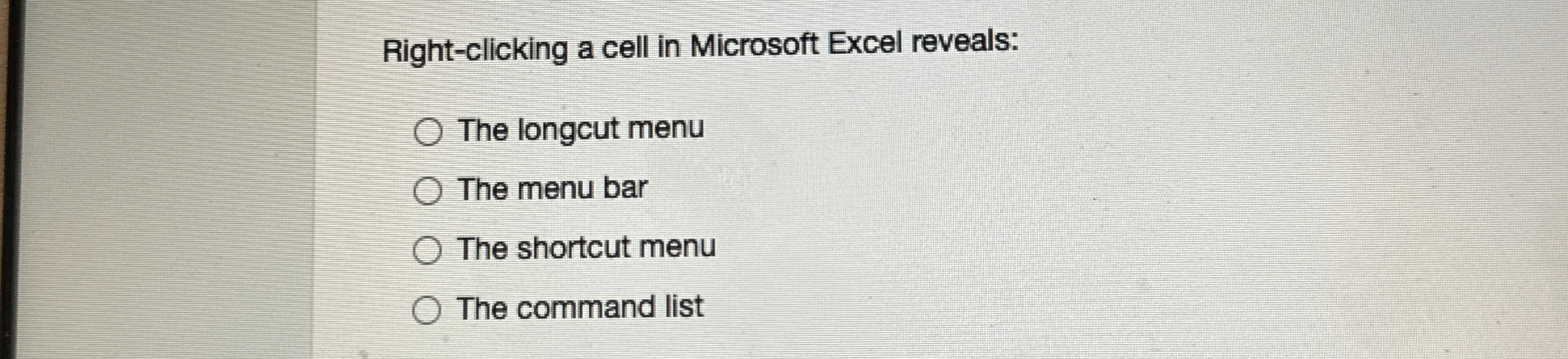 Right - clicking a cell in Microsoft Excel