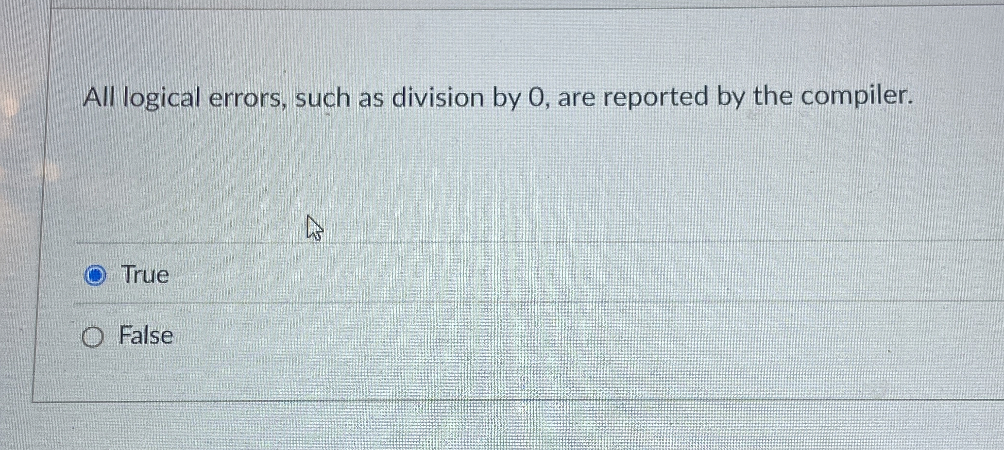 All logical errors, such as division by 0 , are
