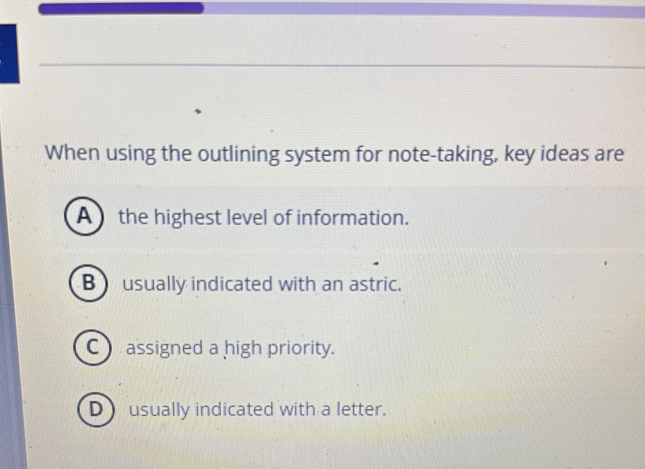 When using the outlining system for note -