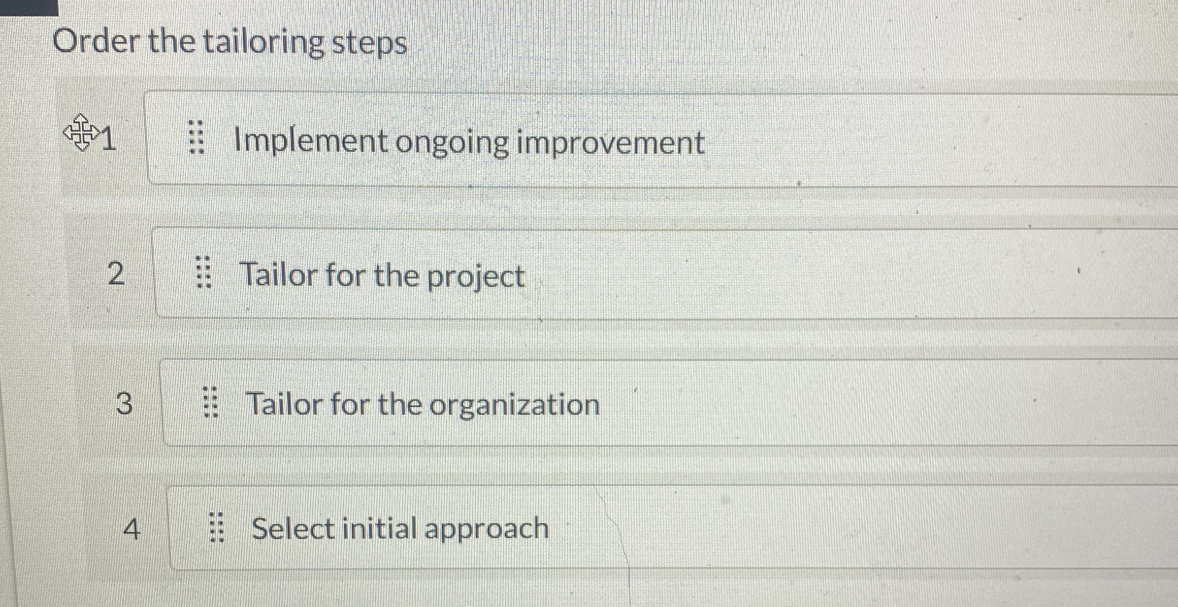 Order the tailoring steps 1 Implement ongoing
