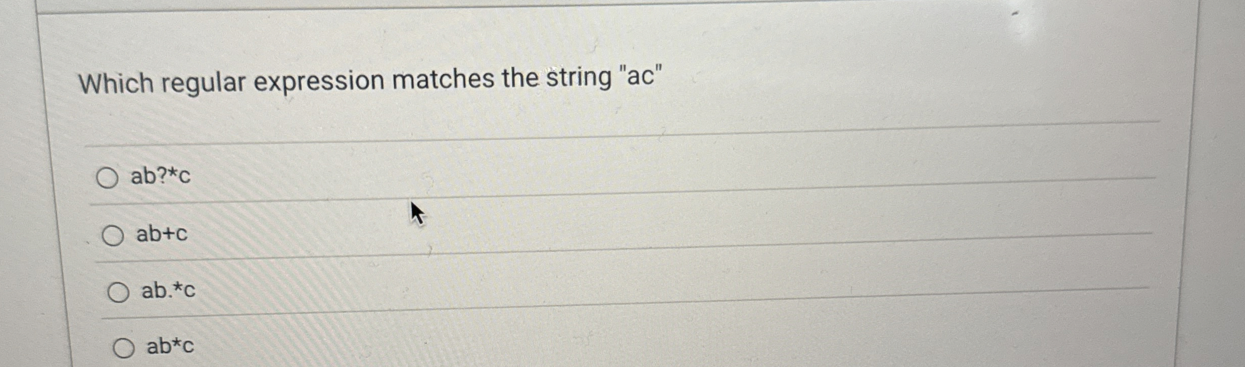 Which regular expression matches the string " ac