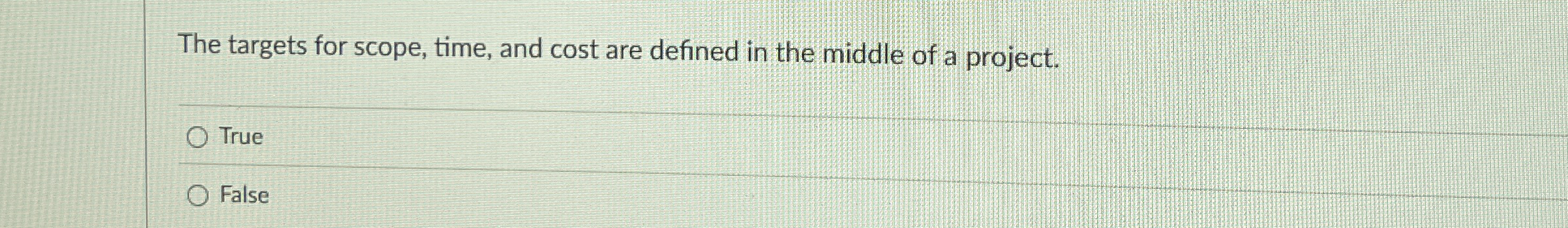 The targets for scope, time, and cost are defined