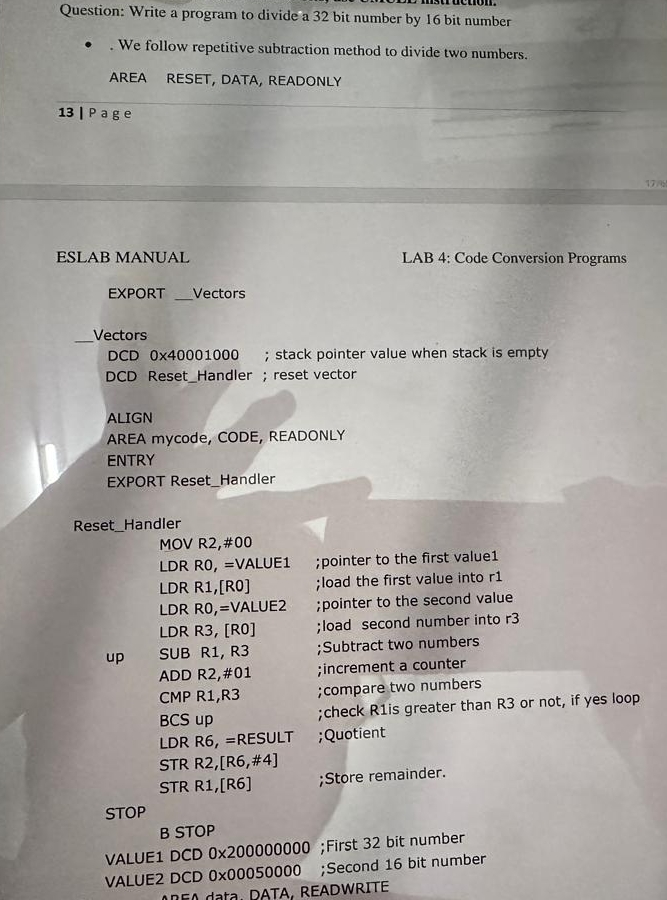 Question: Write a program to divide a 3 2 bit