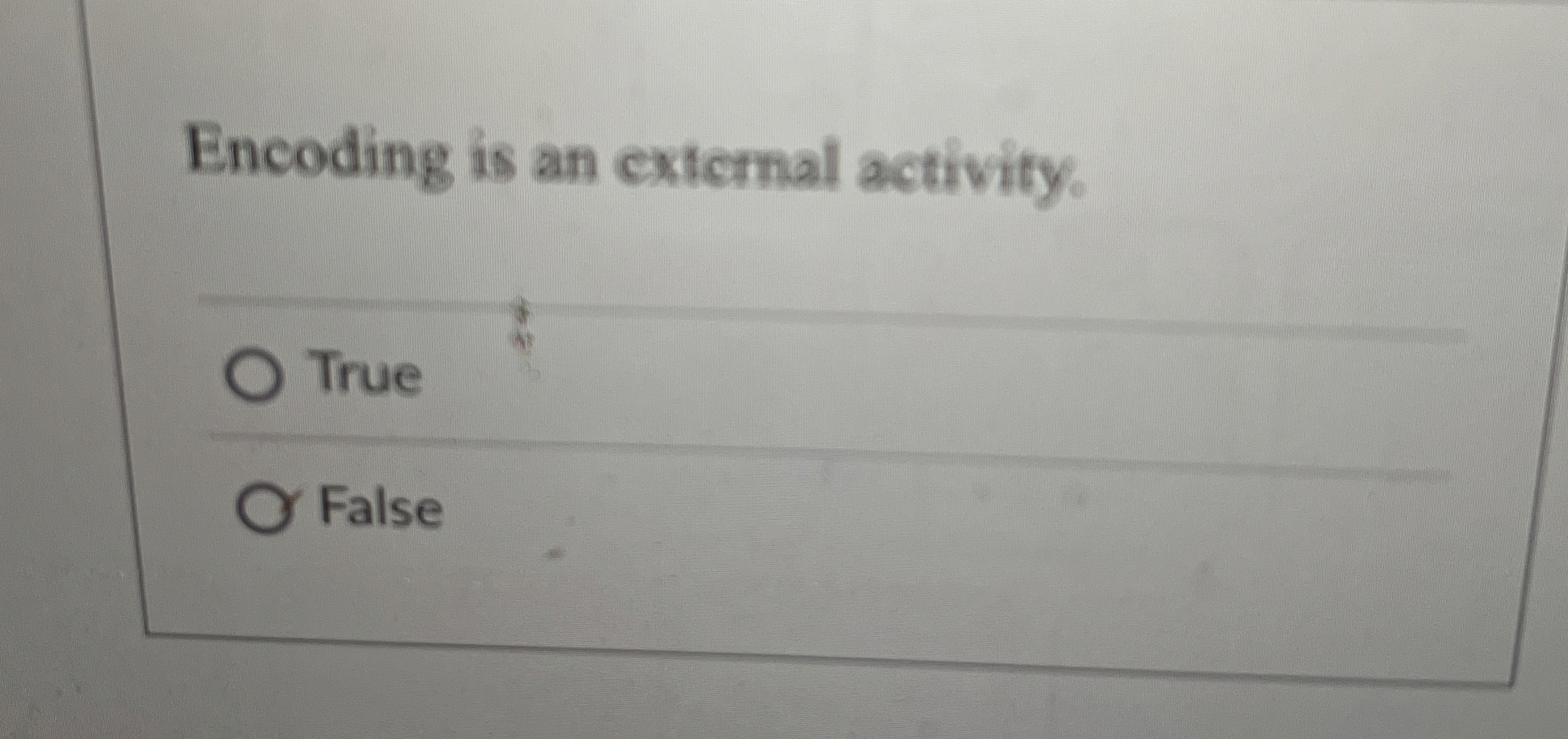 Encoding is an extemal activity. True False