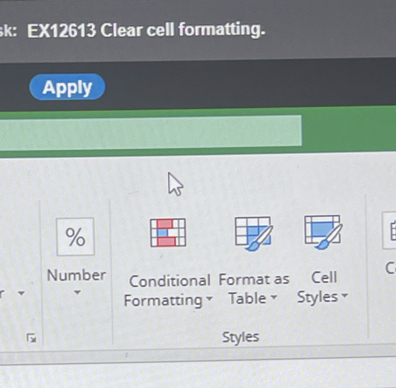 EX 1 2 6 1 3 Clear cell formatting. Apply %
