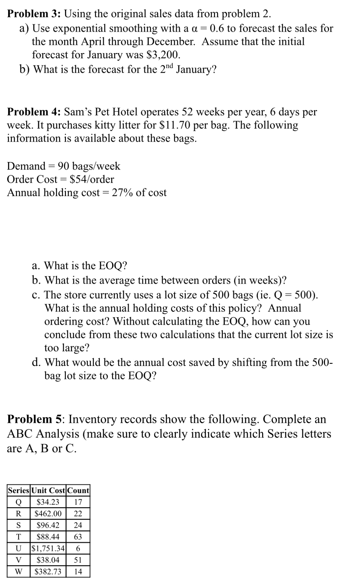 Problem 3 : Using the original sales data from