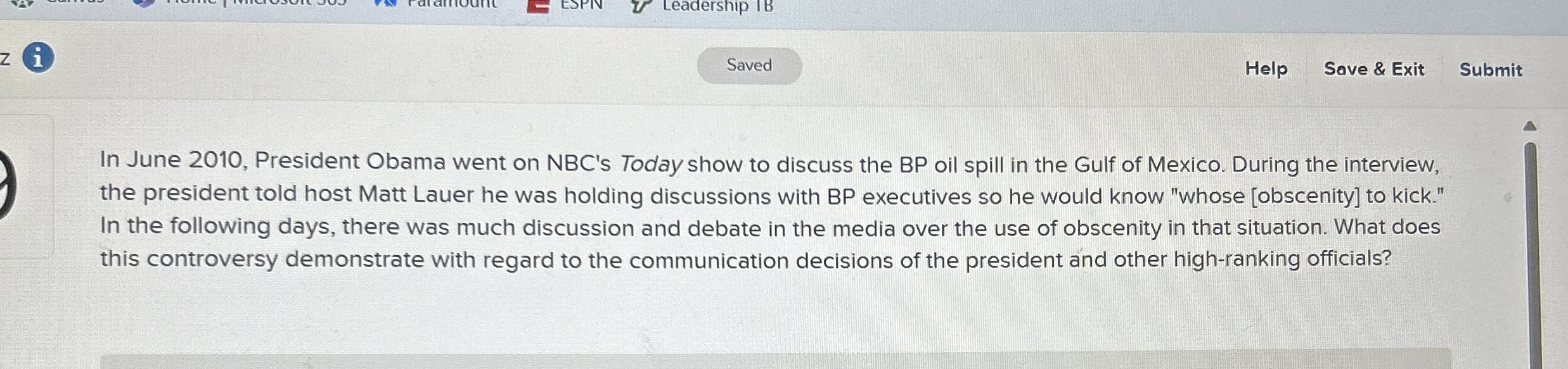 1 Help Save & Exit Submit In June 2 0 1 0 ,
