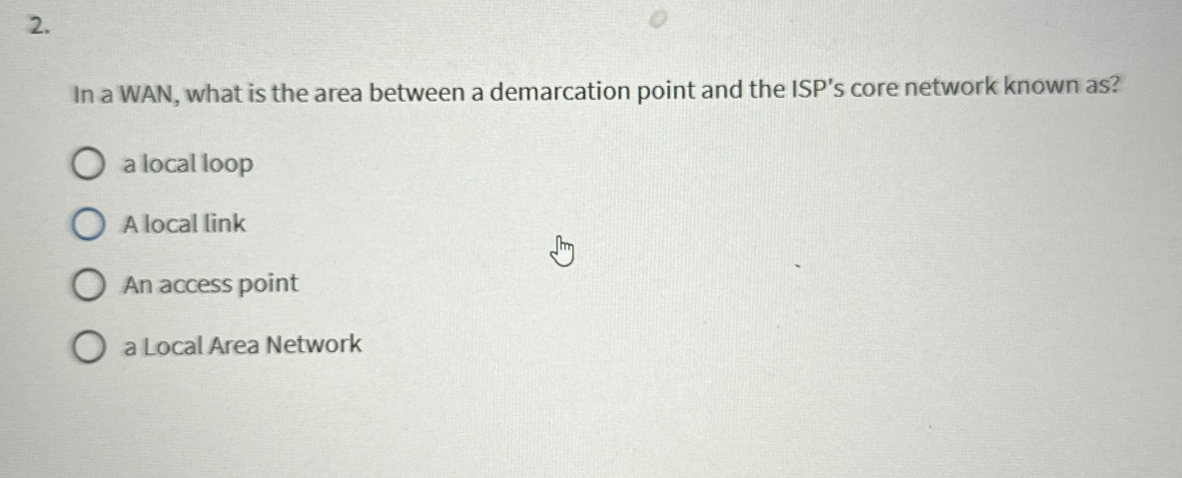 In a WAN, what is the area between a demarcation