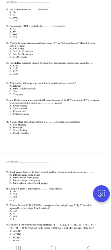 Inden Number: 3 0 . The E 1 frame containa q ,