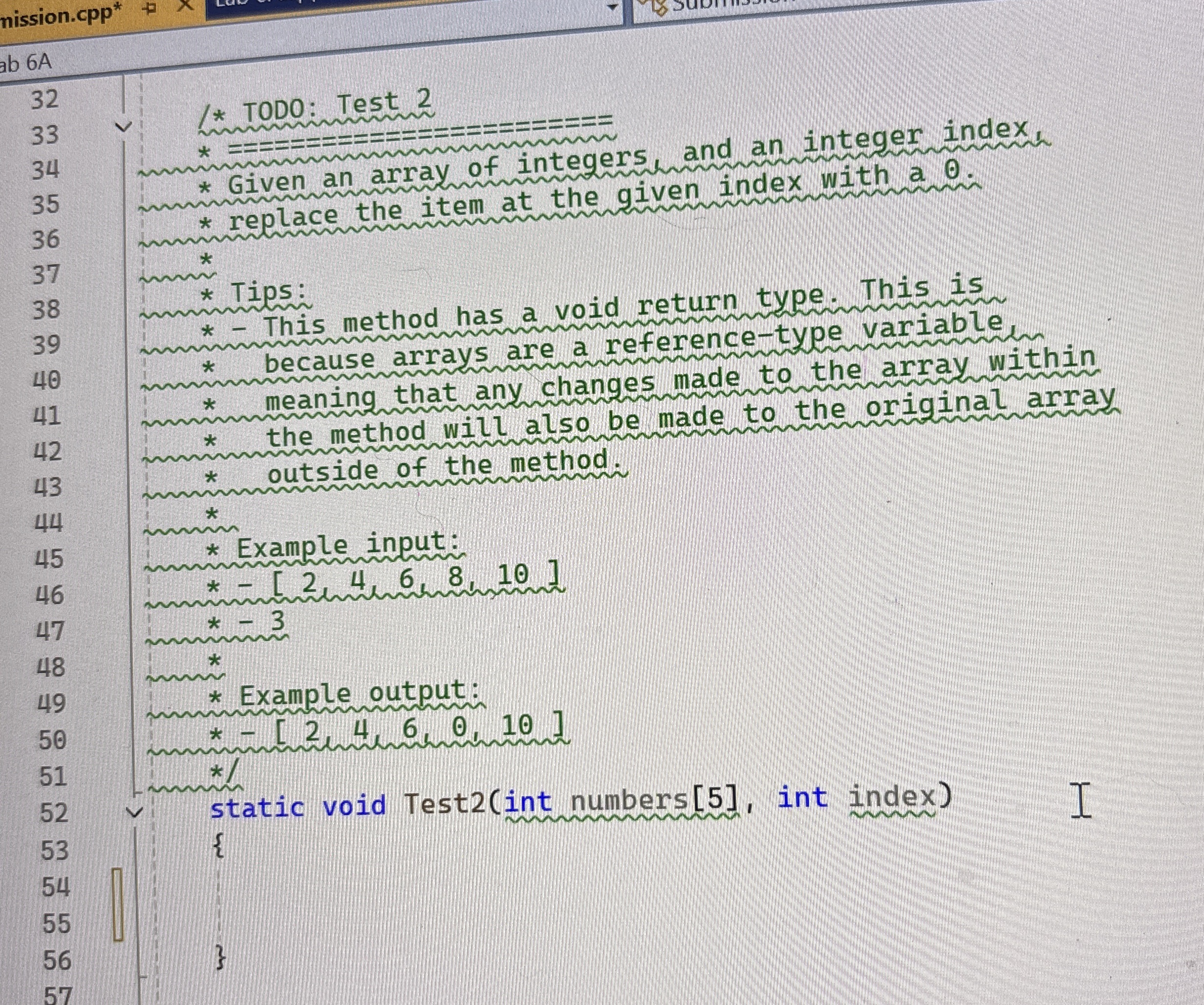 Write a code for given an array TODO: Test 2