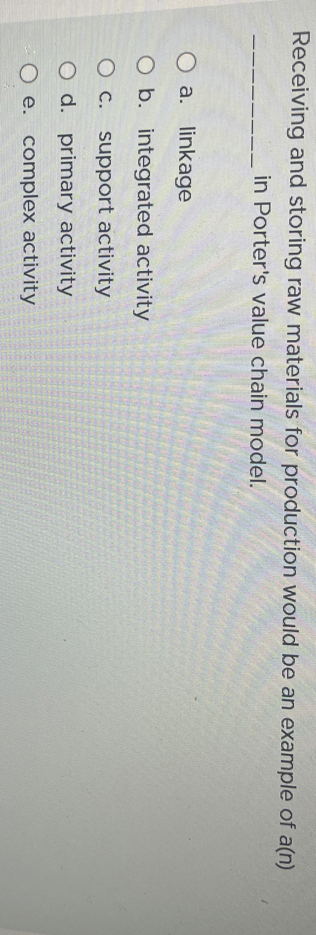 Receiving and storing raw materials for