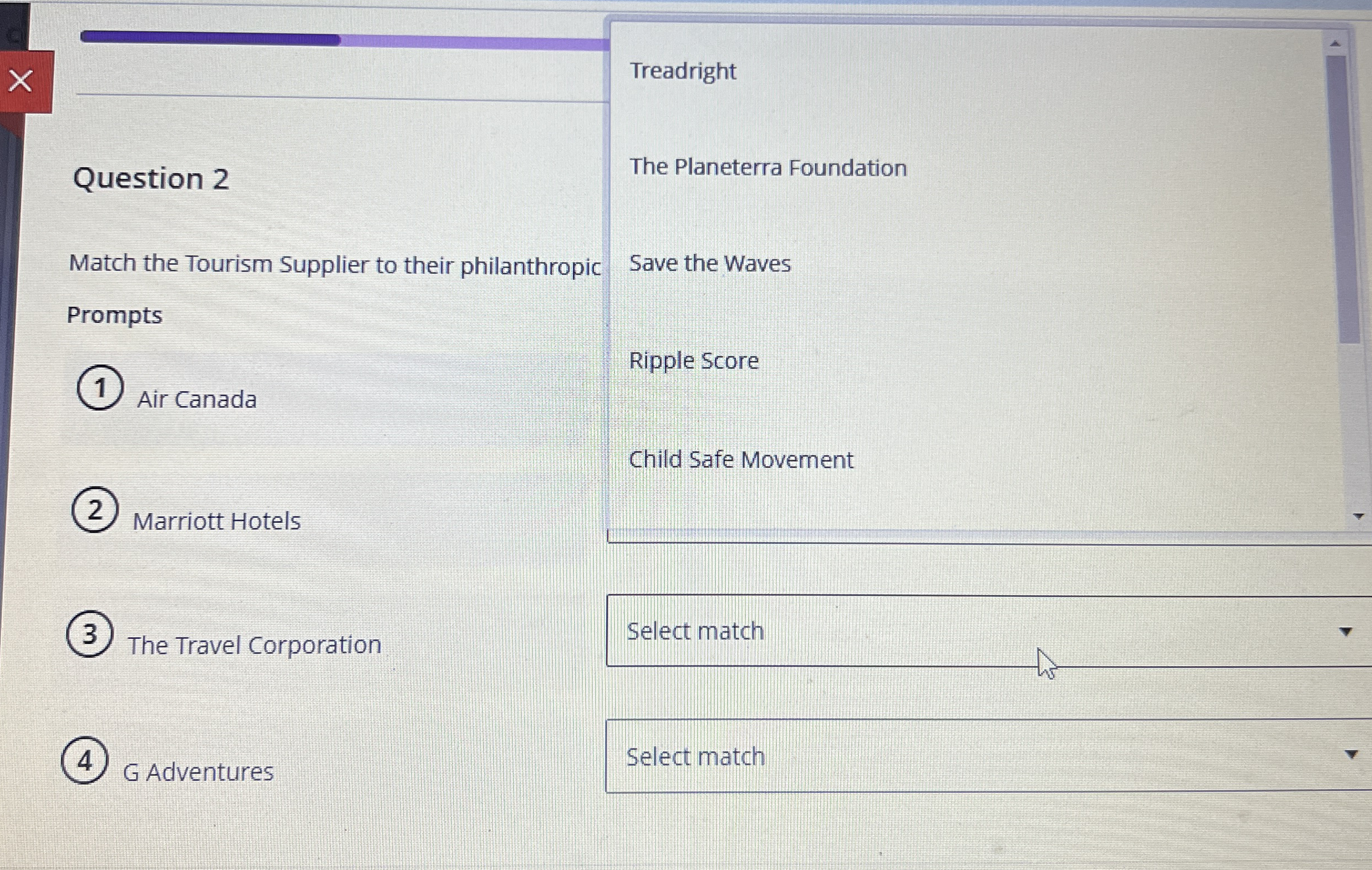 Treadright Question 2 Match the Tourism Supplier