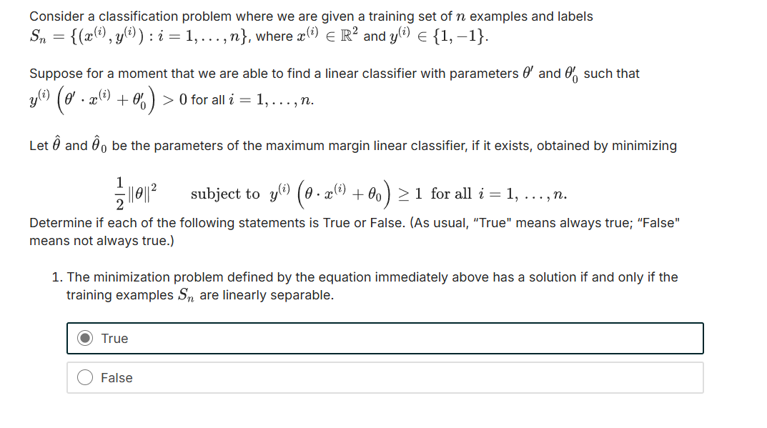 Consider a classification problem where we are