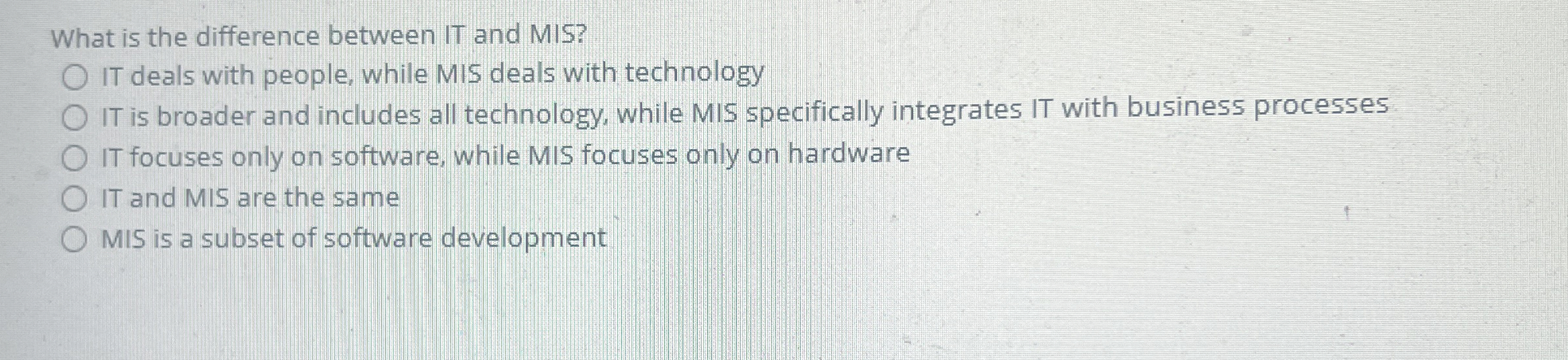 What is the difference between IT and MIS? IT