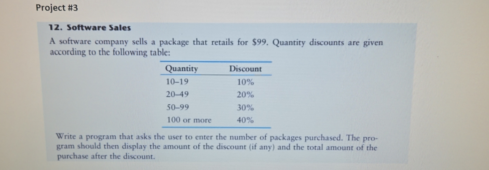 Project # 3 1 2 . Software Sales A software