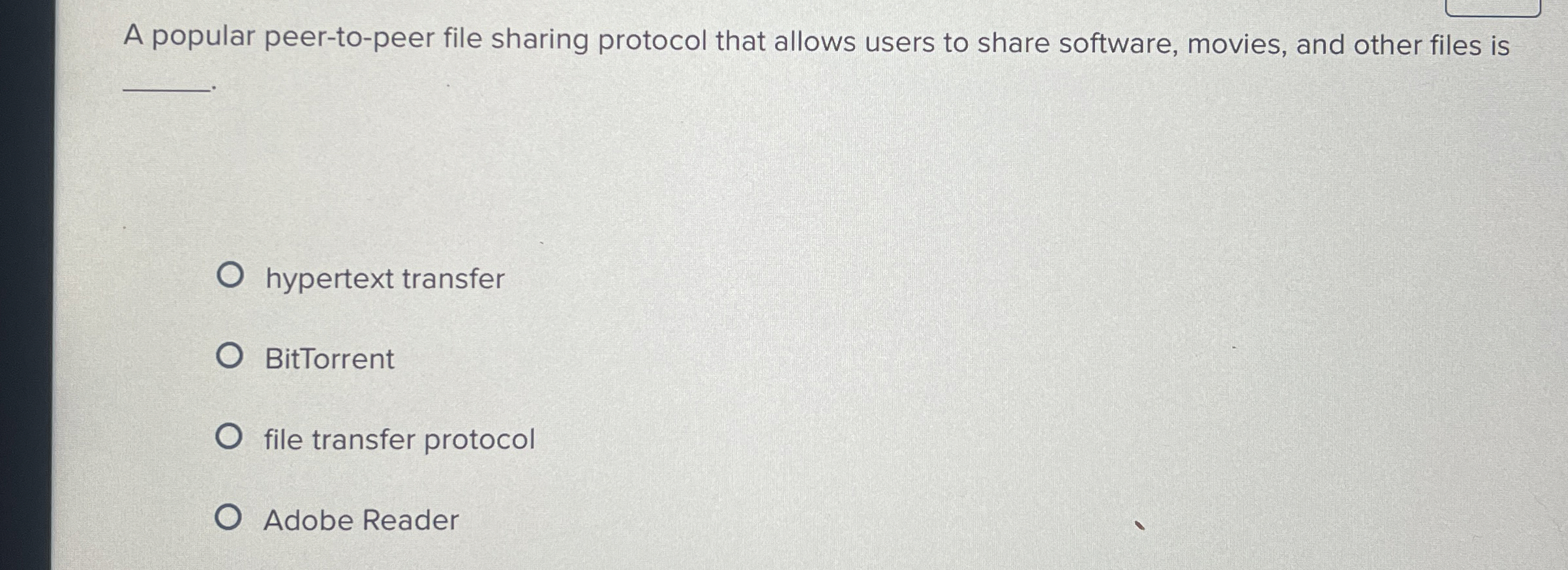 A popular peer - to - peer file sharing protocol