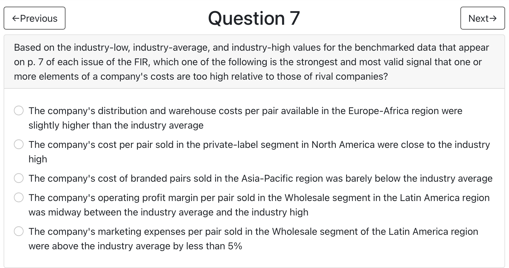Question 7 Based on the industry - low, industry