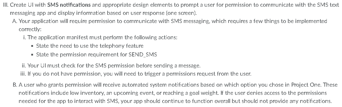 III. Create UI with SMS notifications and