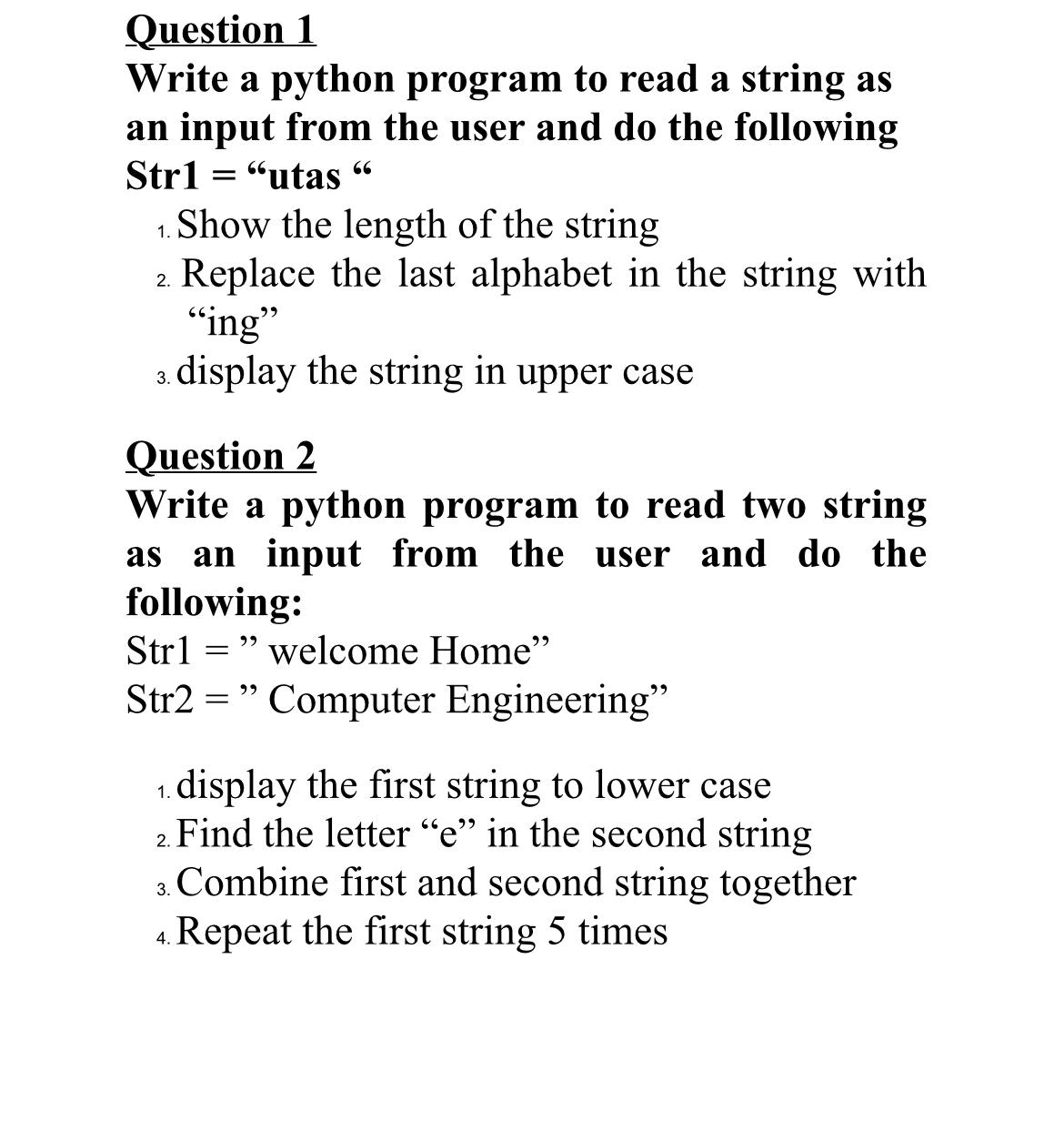 Question 1 Write a python program to read a