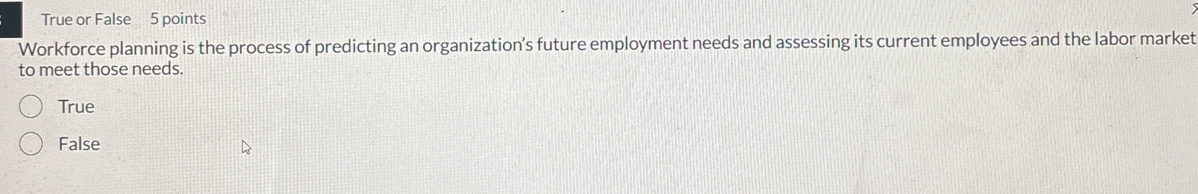 True or False 5 points Workforce planning is the