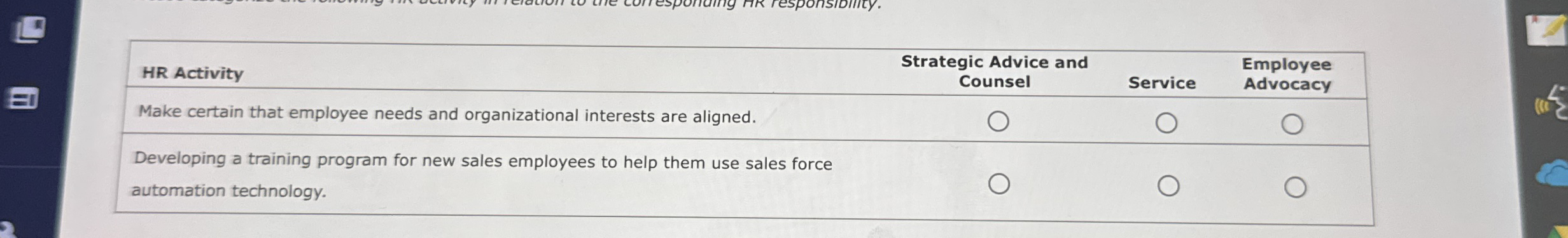 \ table [ [ HR Activity, \ table [ [ Strategic