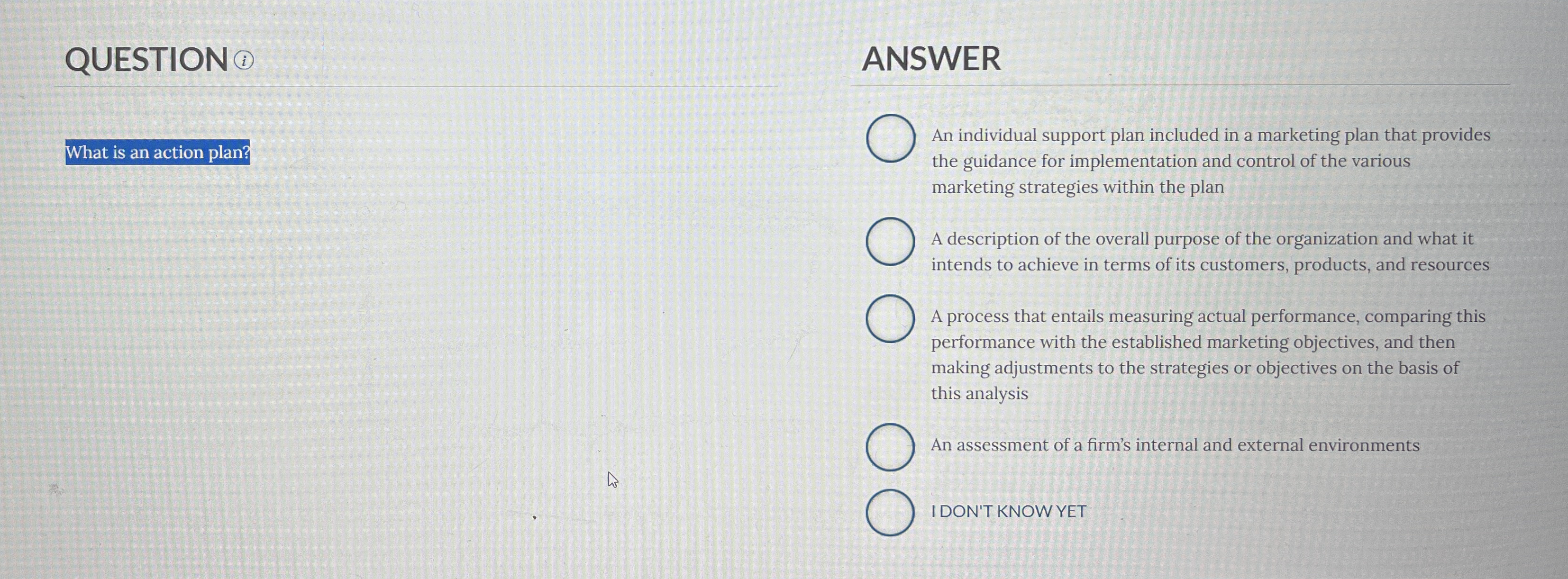 QUESTION ? ( 1 ) What is an action plan? ANSWER