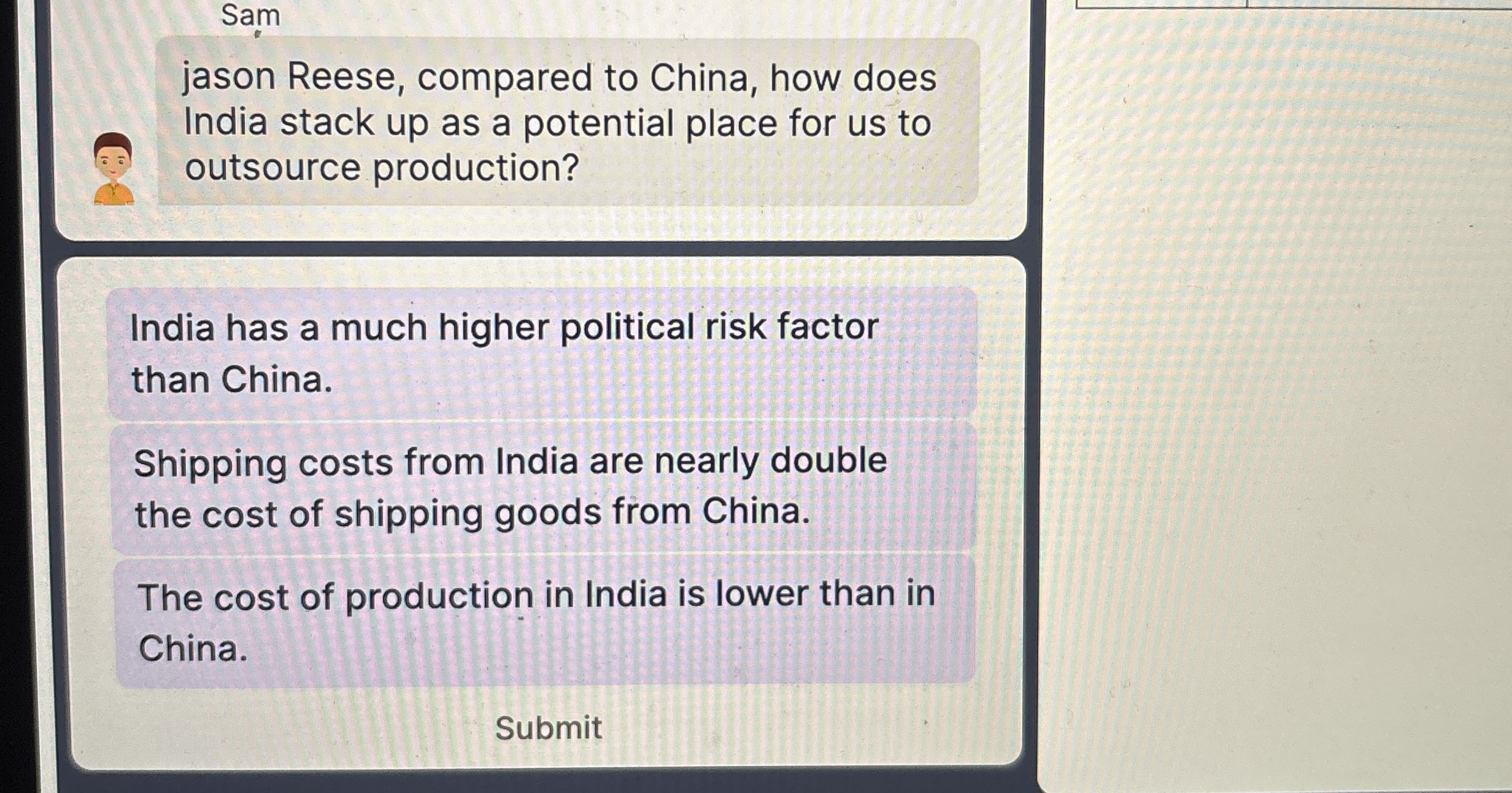Sam jason Reese, compared to China, how does