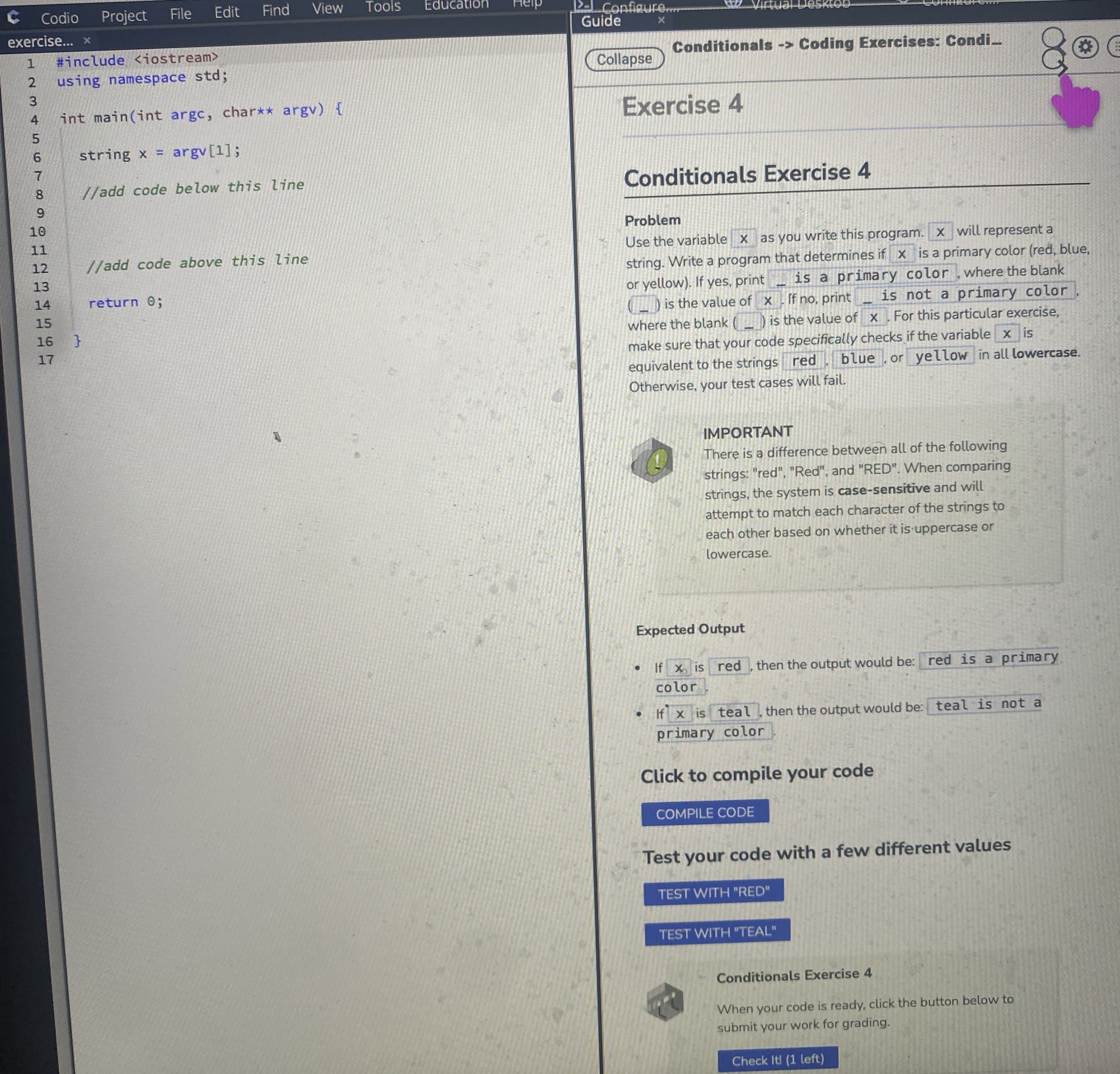 Codio Project File Edit Find View Tools Education
