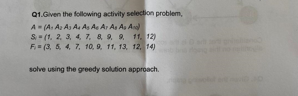 Q 1 . Given the following activity selection