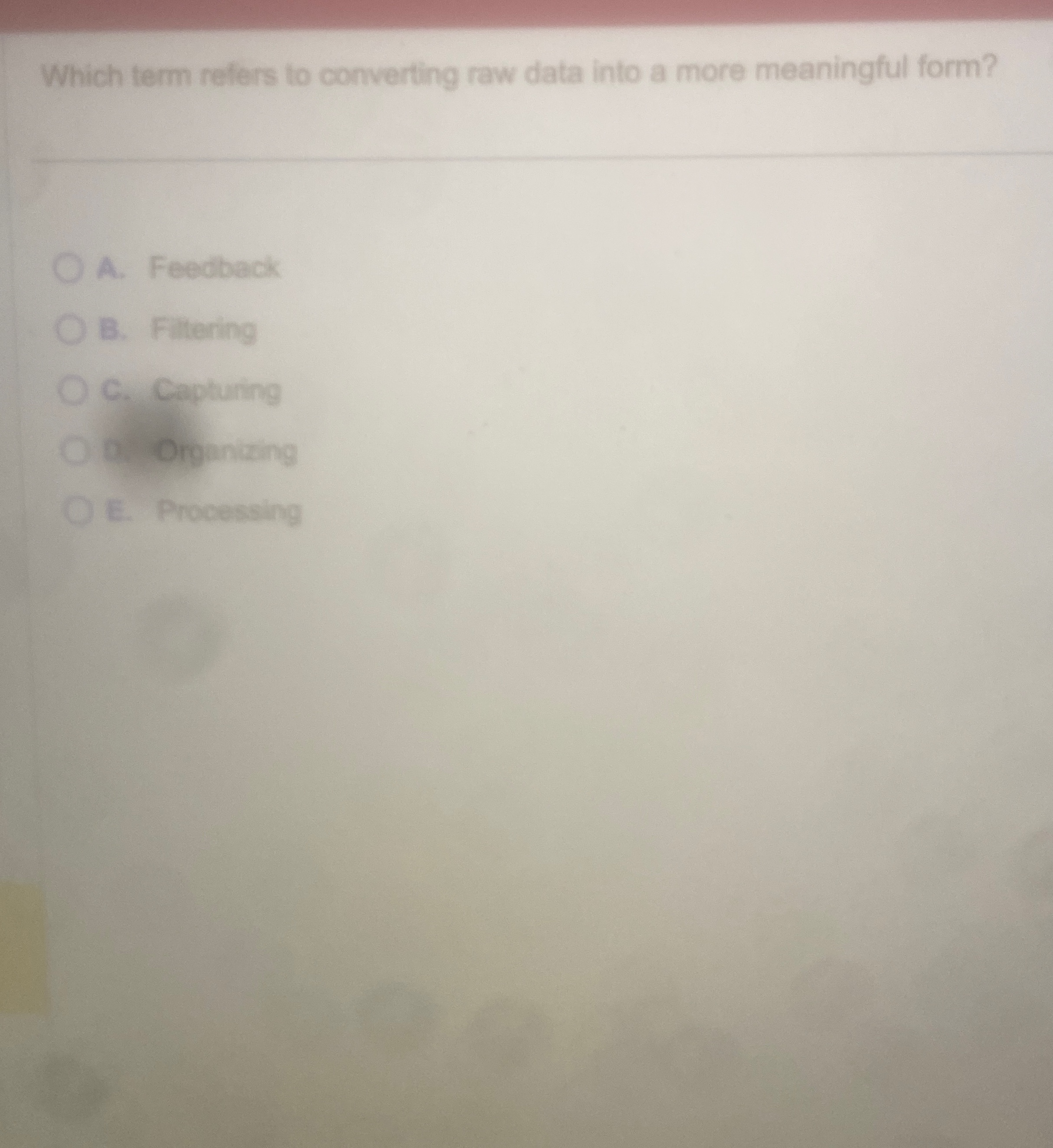 Which term refers to converting raw data into a