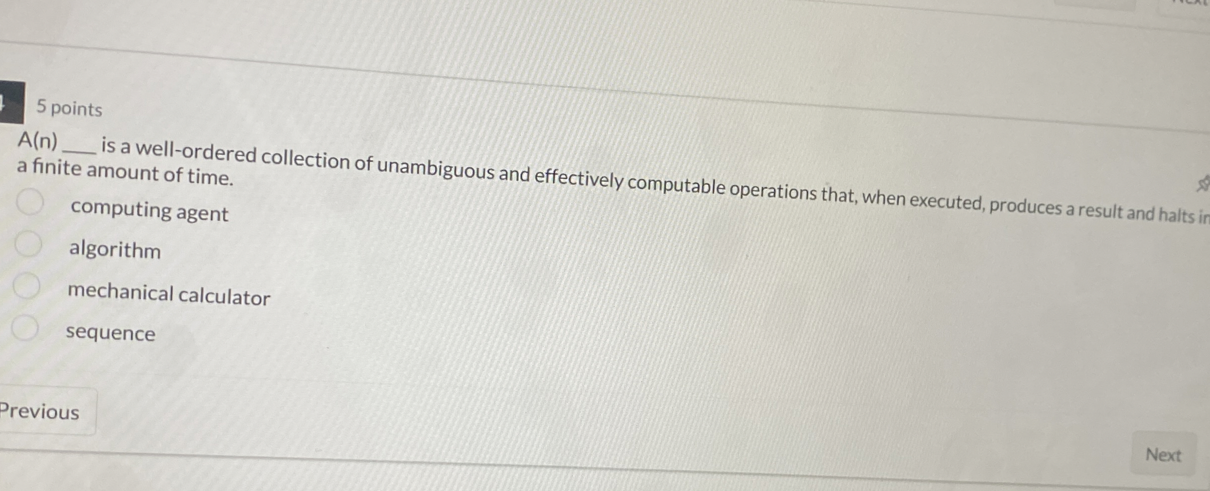 5 points A ( n ) is a well - ordered collection